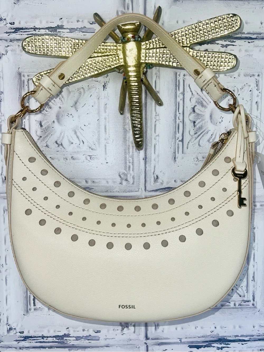 NWT Fossil Shae Leather Crescent Shoulder | Arm | Cross-Body Bag Cream - Picture 5 of 16